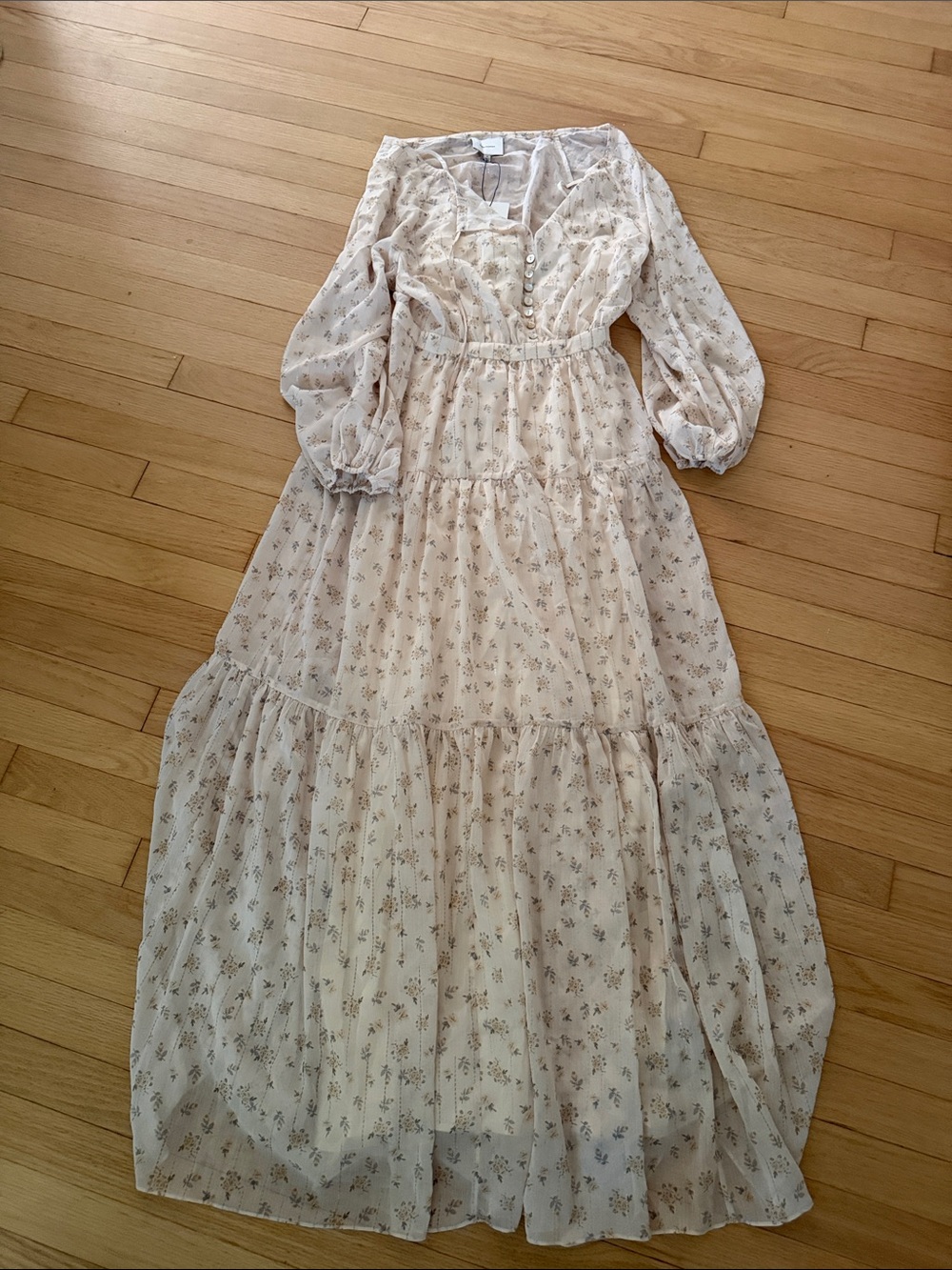 Reformation Cream Floral Tiered Maxi Dress